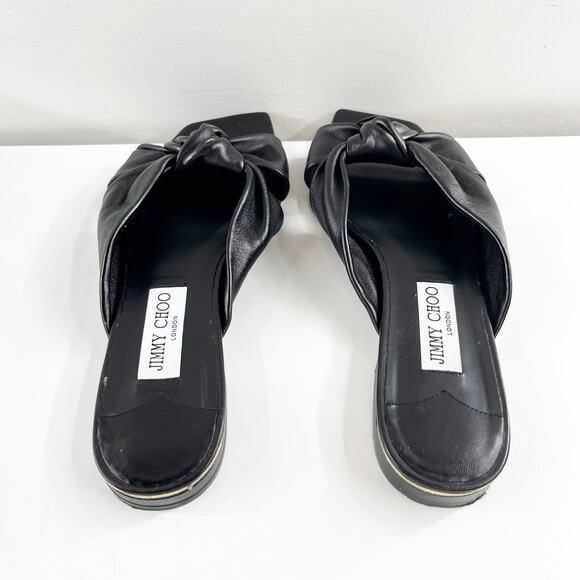 Jimmy Choo Avenue Leather Flat Slide Knot Sandals Black 38.5 - Picture 8 of 9